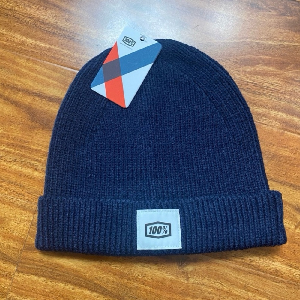 NWT New 100 Percent Unisex Navy Riot Cuff Knit Beanie Hat O/S Streetwear Urban